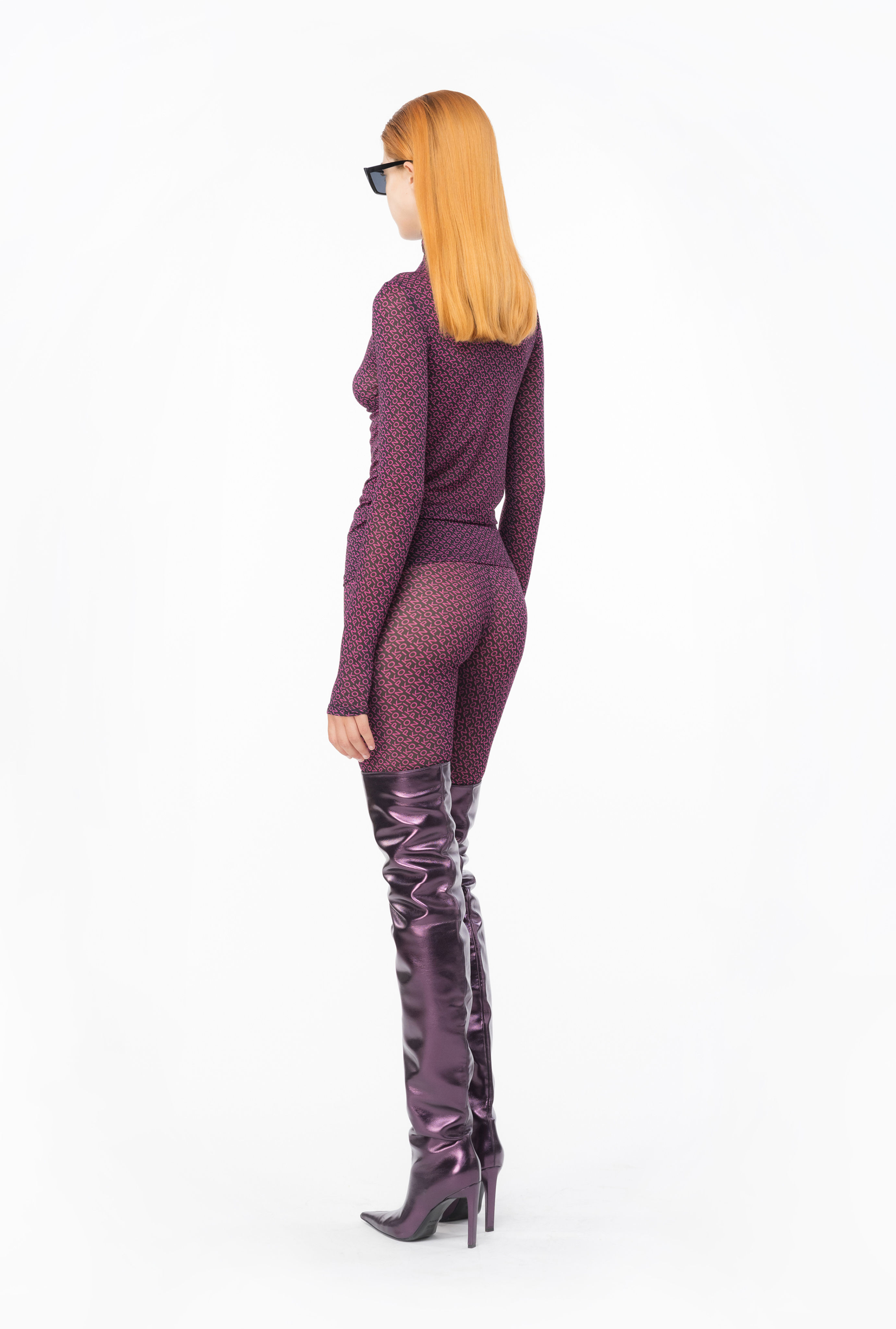 PINKO MOCK-TURTLENECK TOP WITH LOGO PRINT MESH "LAMU"