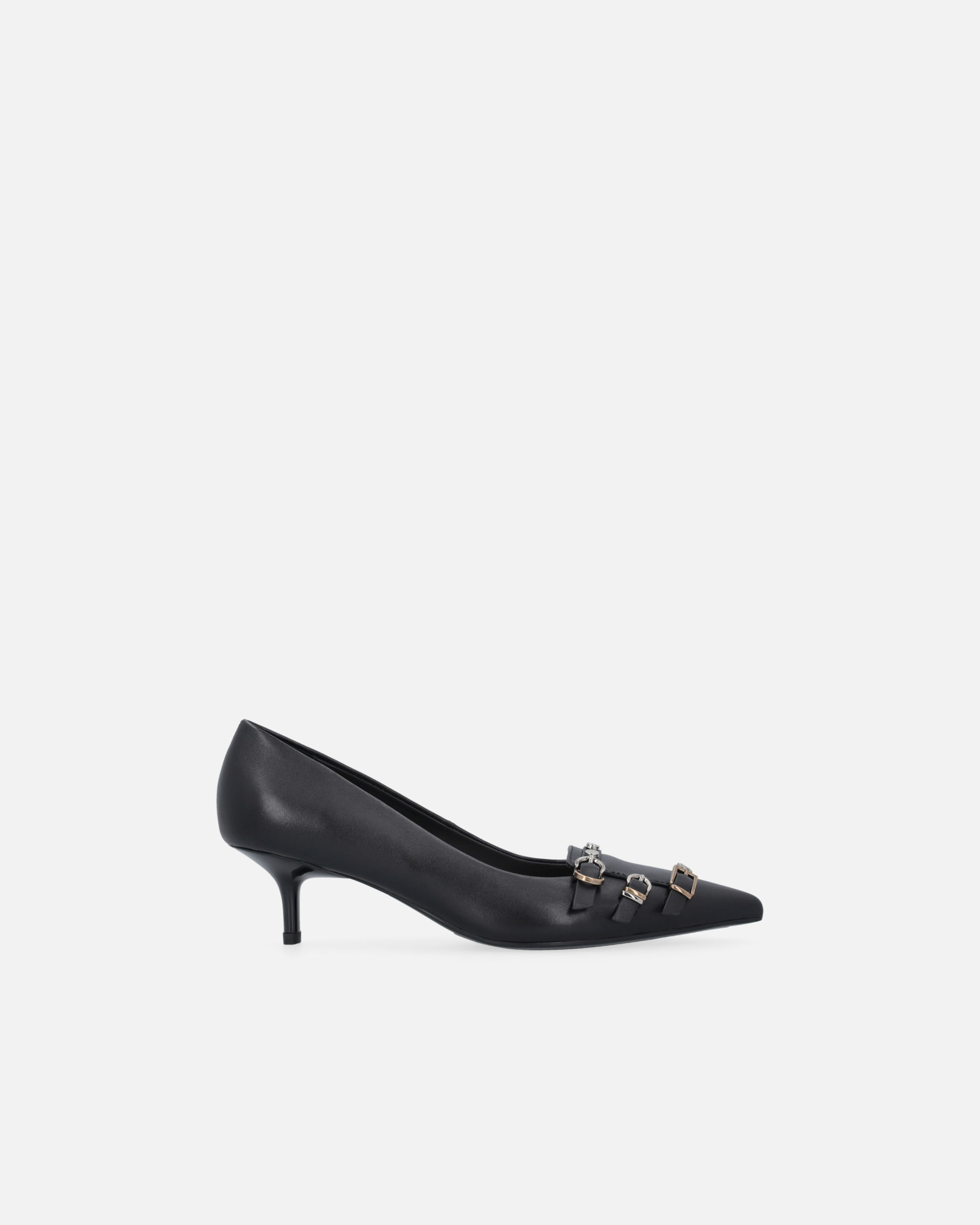 PINKO LOW LEATHER PUMPS WITH STRAPS AND STUDS