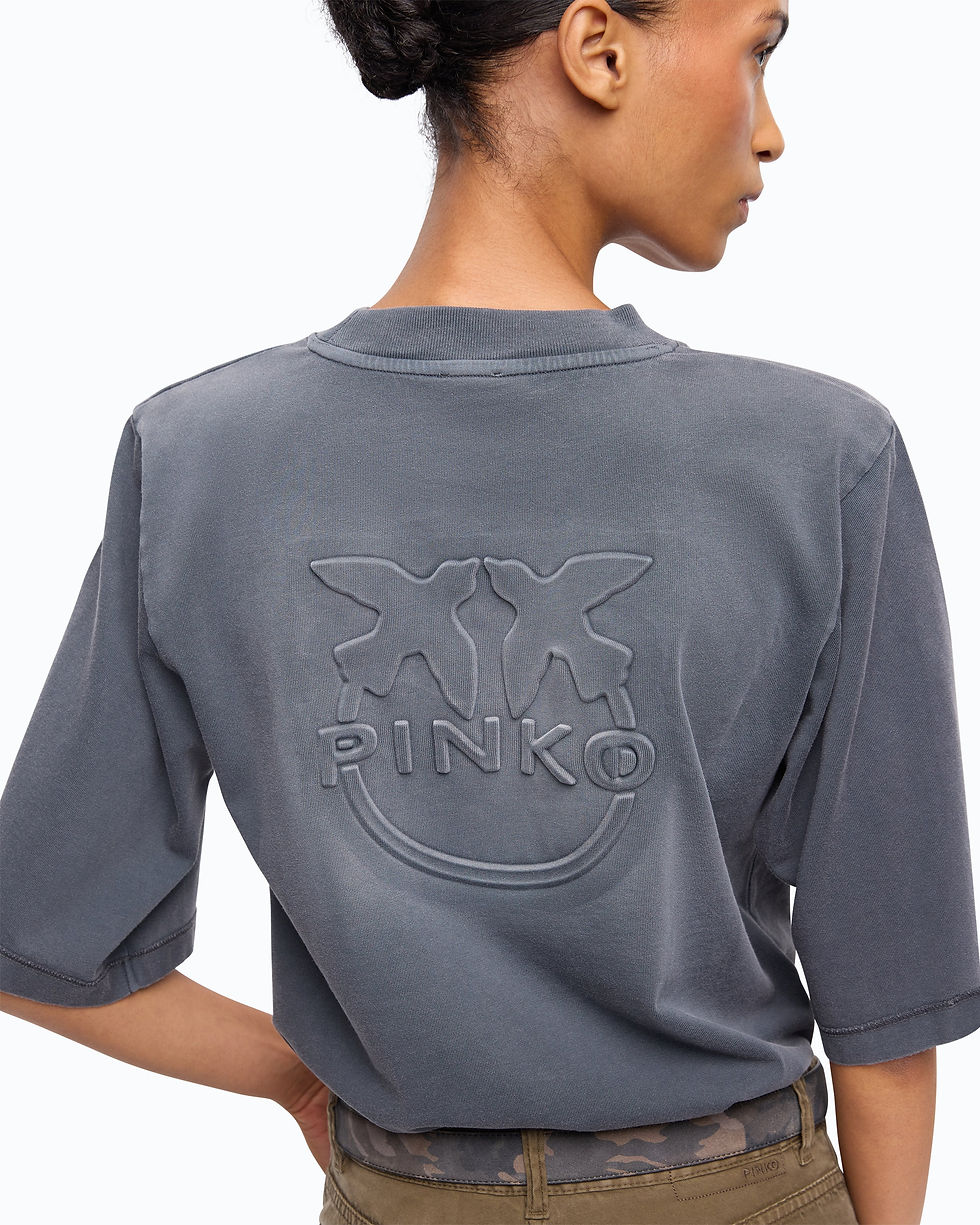 Thumbnail: PINKO FADED EFFECT T-SHIRT WITH LOVE BIRDS LOGO