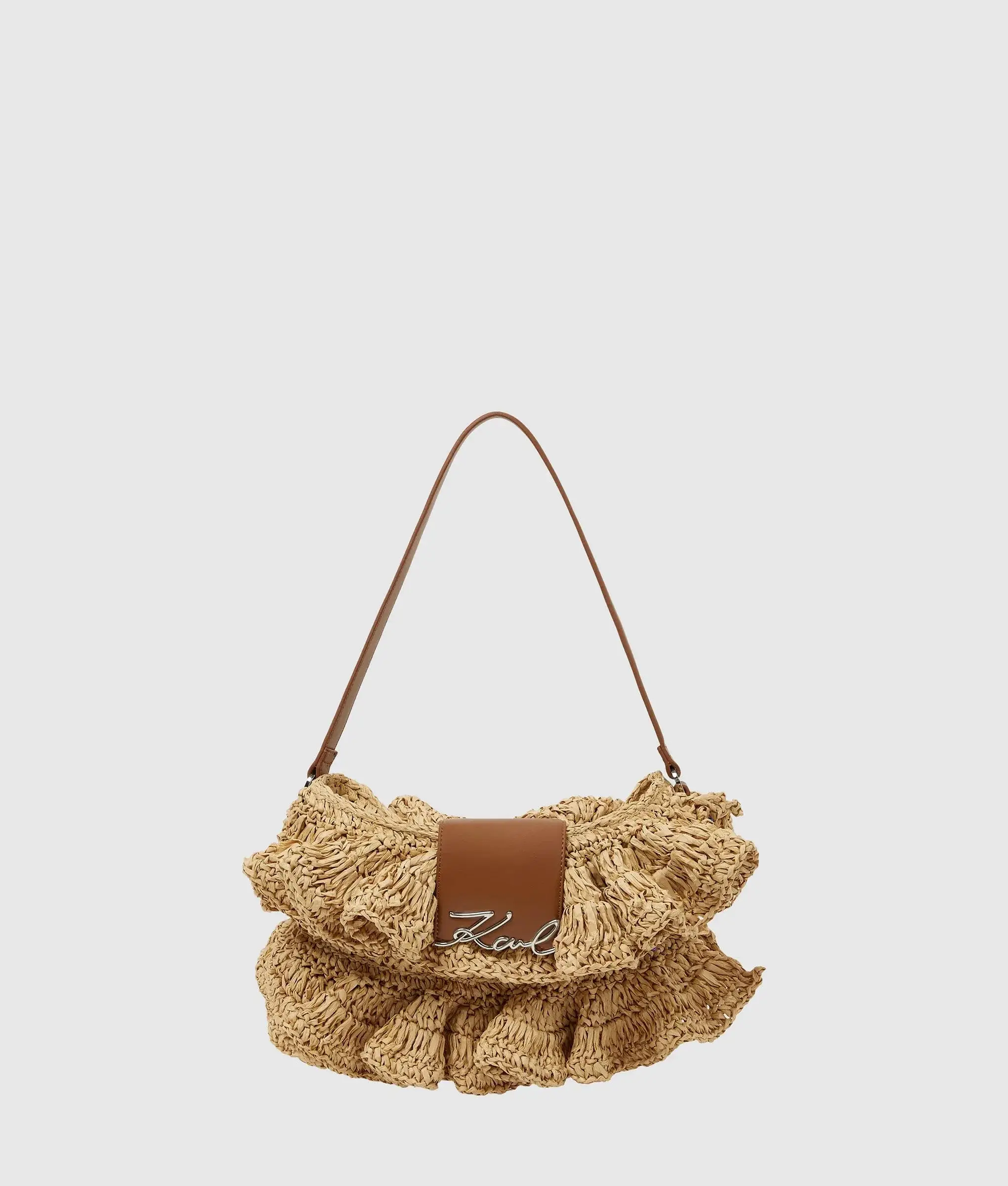 KARL LAGERFELD RUFFLE RAFIA SHOULDER BAG