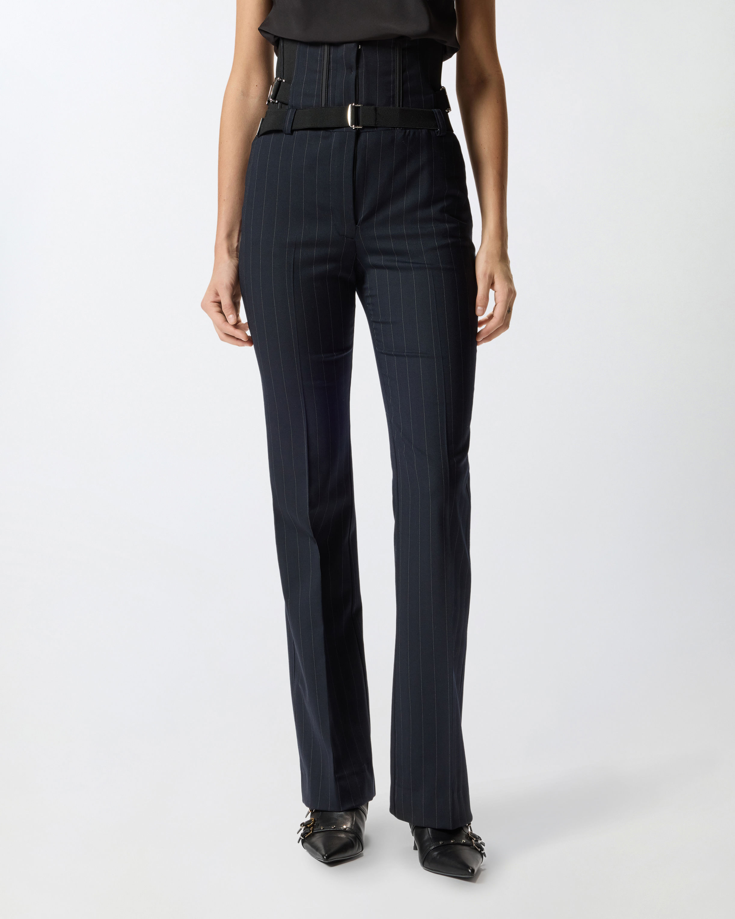 PINKO PINSTRIPE POLY WOOL BUSTIER TROUSERS