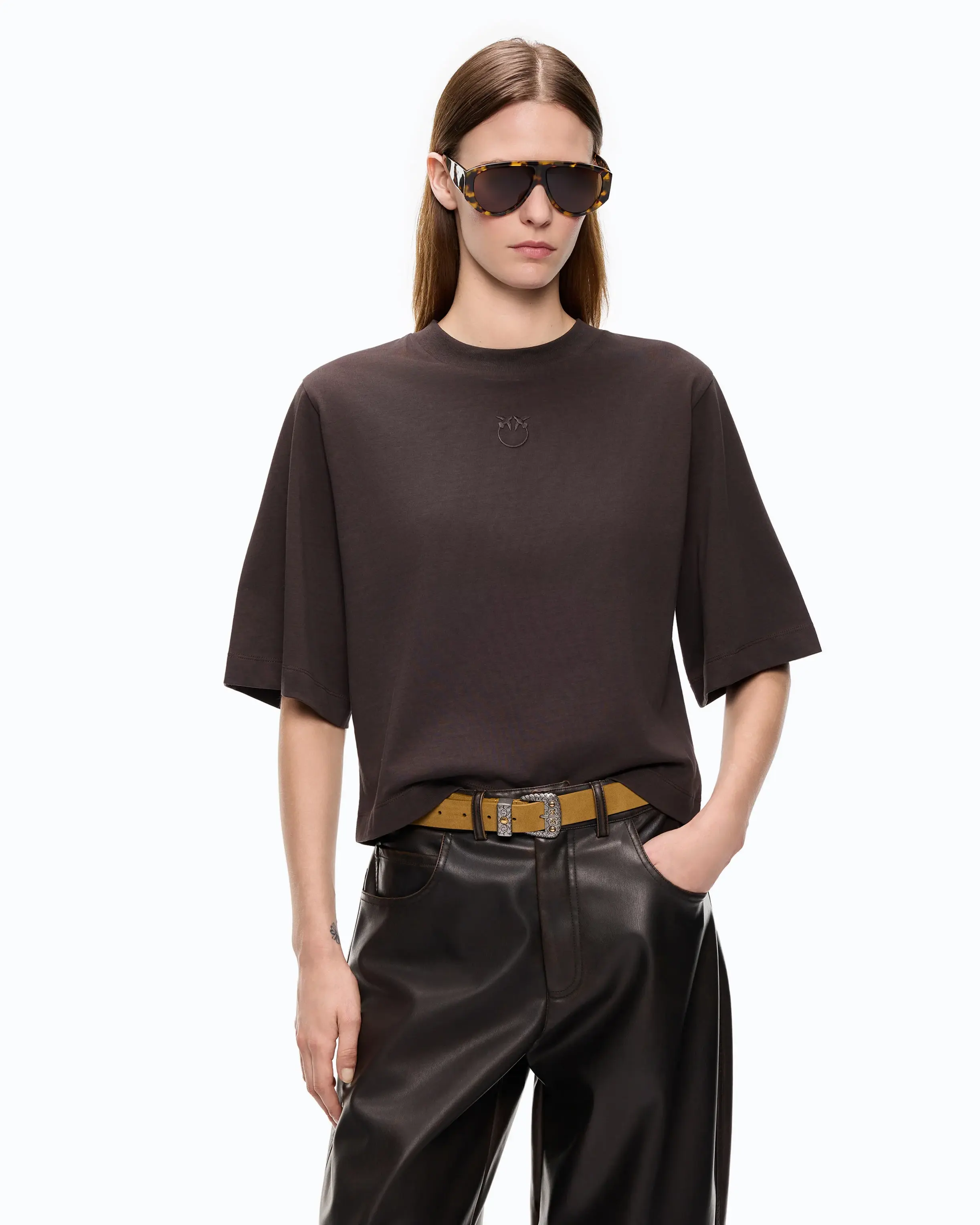 PINKO T-SHIRT WITH WIDE SLEEVES AND LOVE BIRDS LOGO