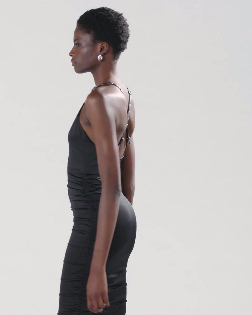 Thumbnail: PINKO SHINY MIDI DRESS WITH CROSSED SHOULDER STRAPS