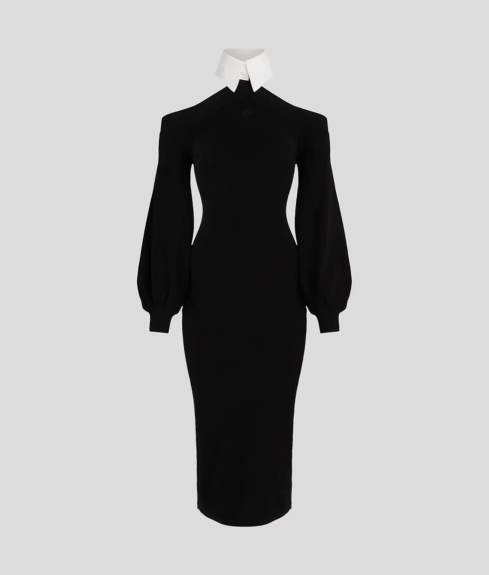 Thumbnail: KARL LAGERFELD COLD SHOULDER MIDI DRESS WITH DETACHABLE COLLAR