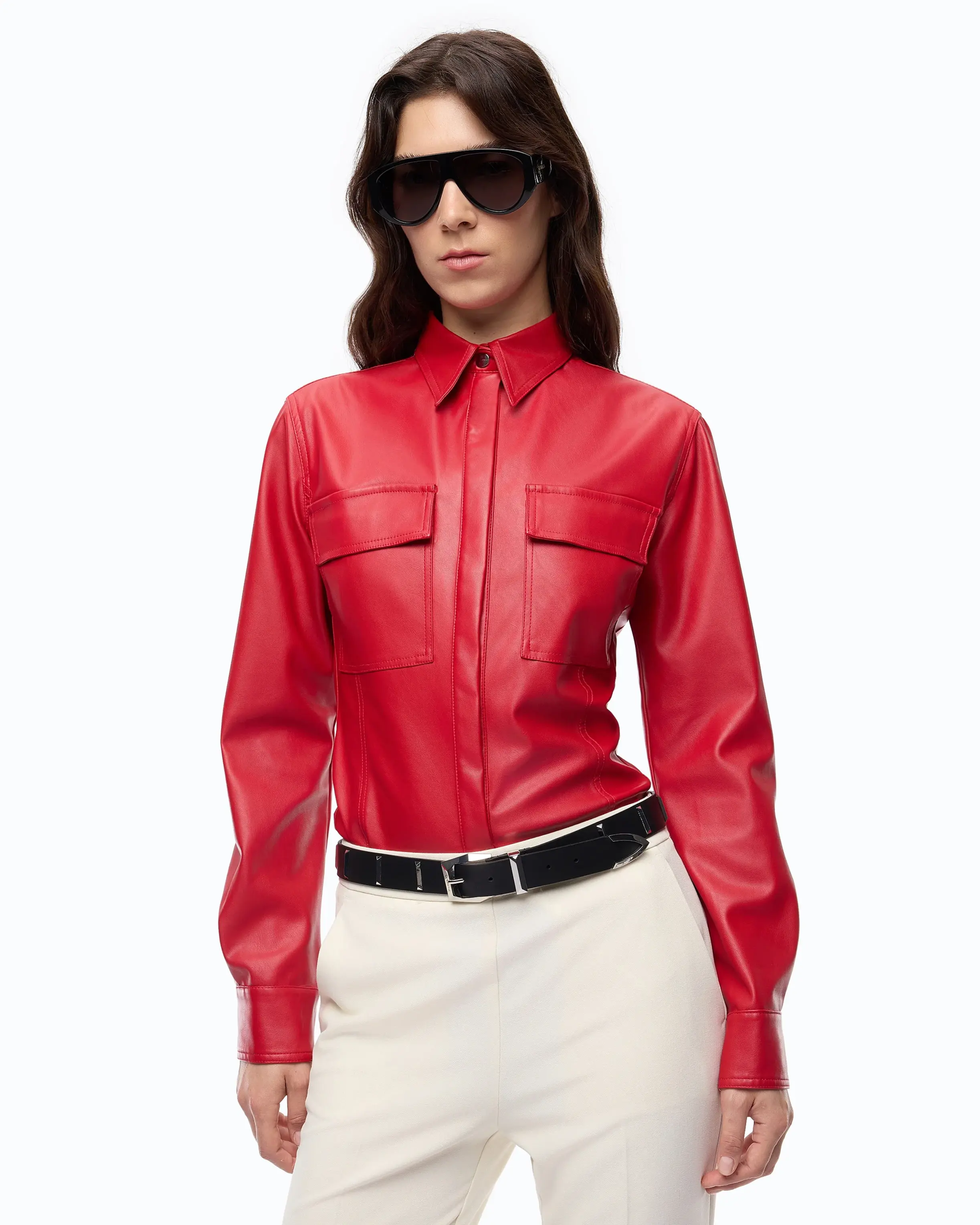 PINKO NAPPA LEATHER-EFFECT COATED SHIRT