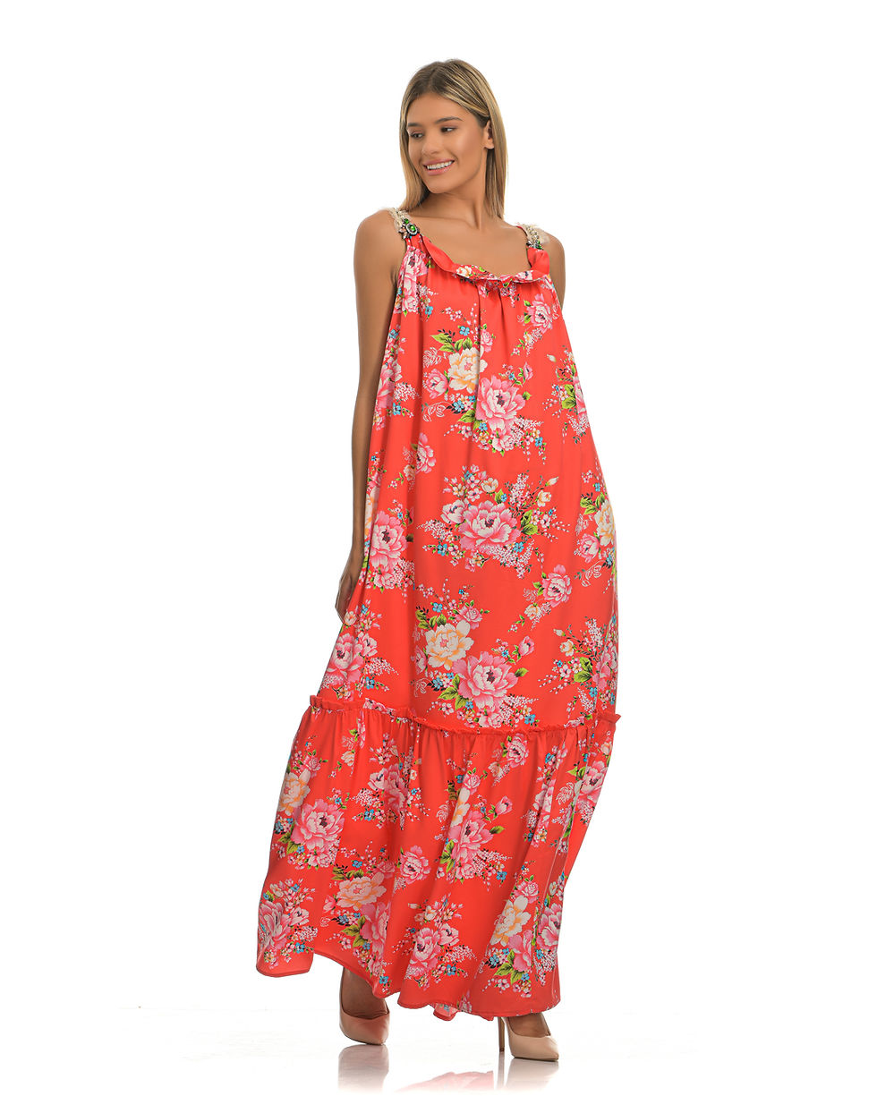 Thumbnail: Avant Garde floral long red dress S185139