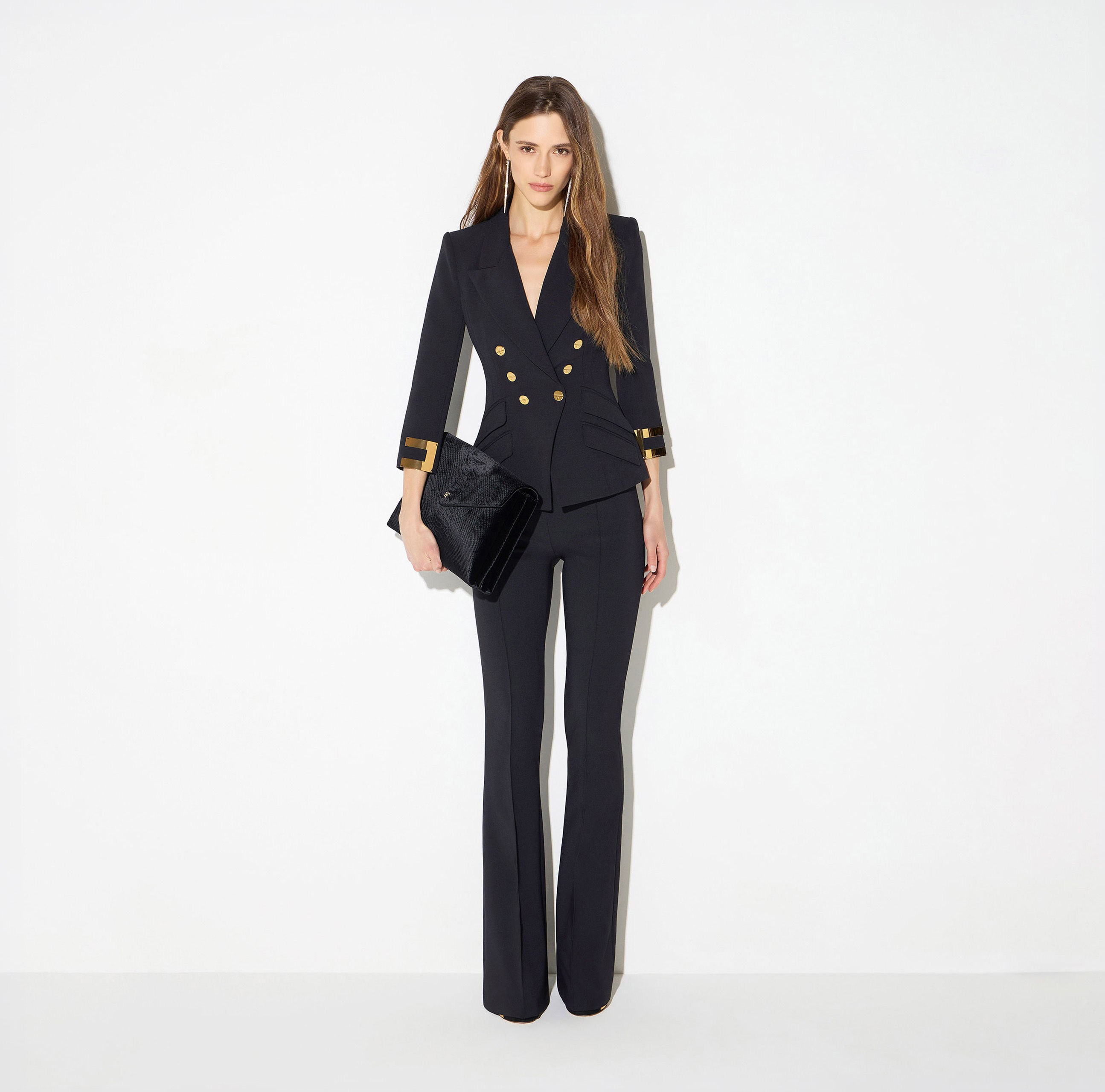 ELISABETTA FRANCHI JACKET IN DOUBLE LAYER STRETCH CREPE FABRIC WITH JEWEL LOGO