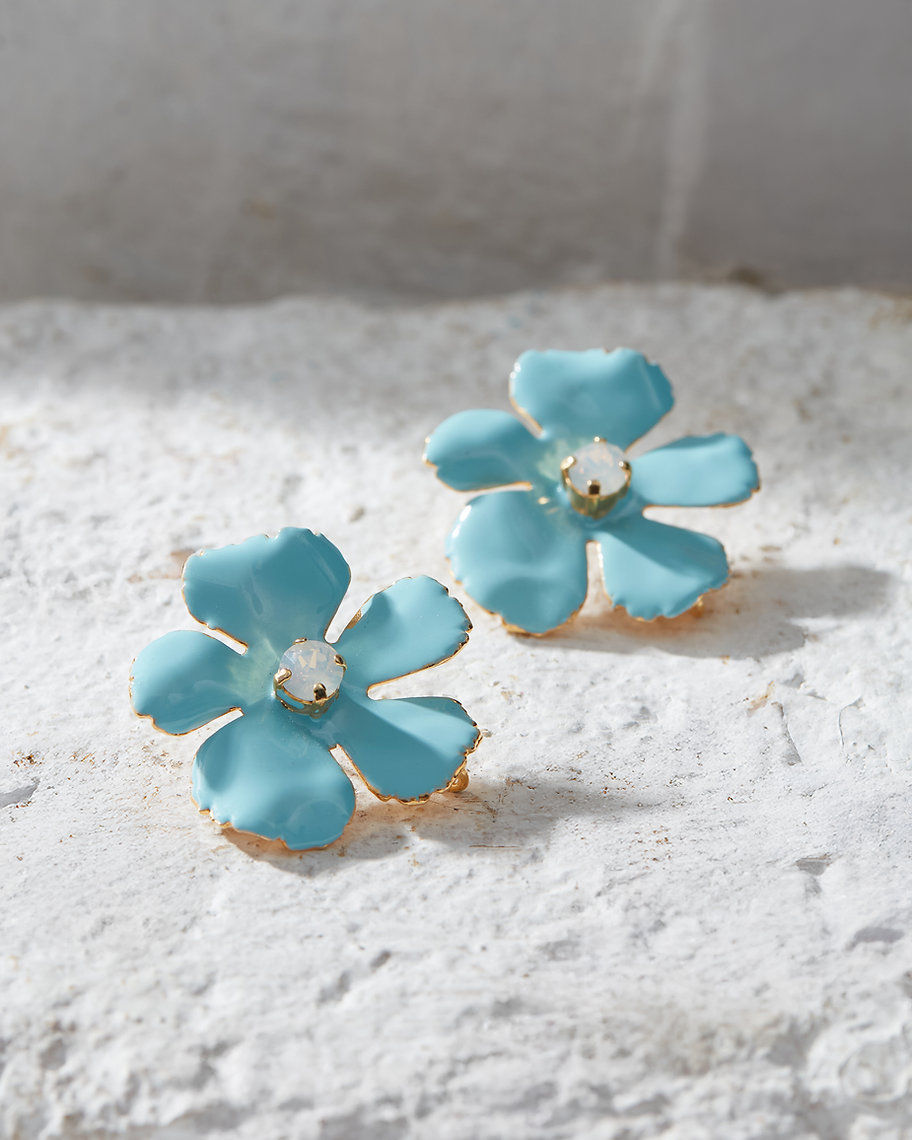 ECHO BEACH MINI IBISCUS LIGHT BLUE EARRINGS