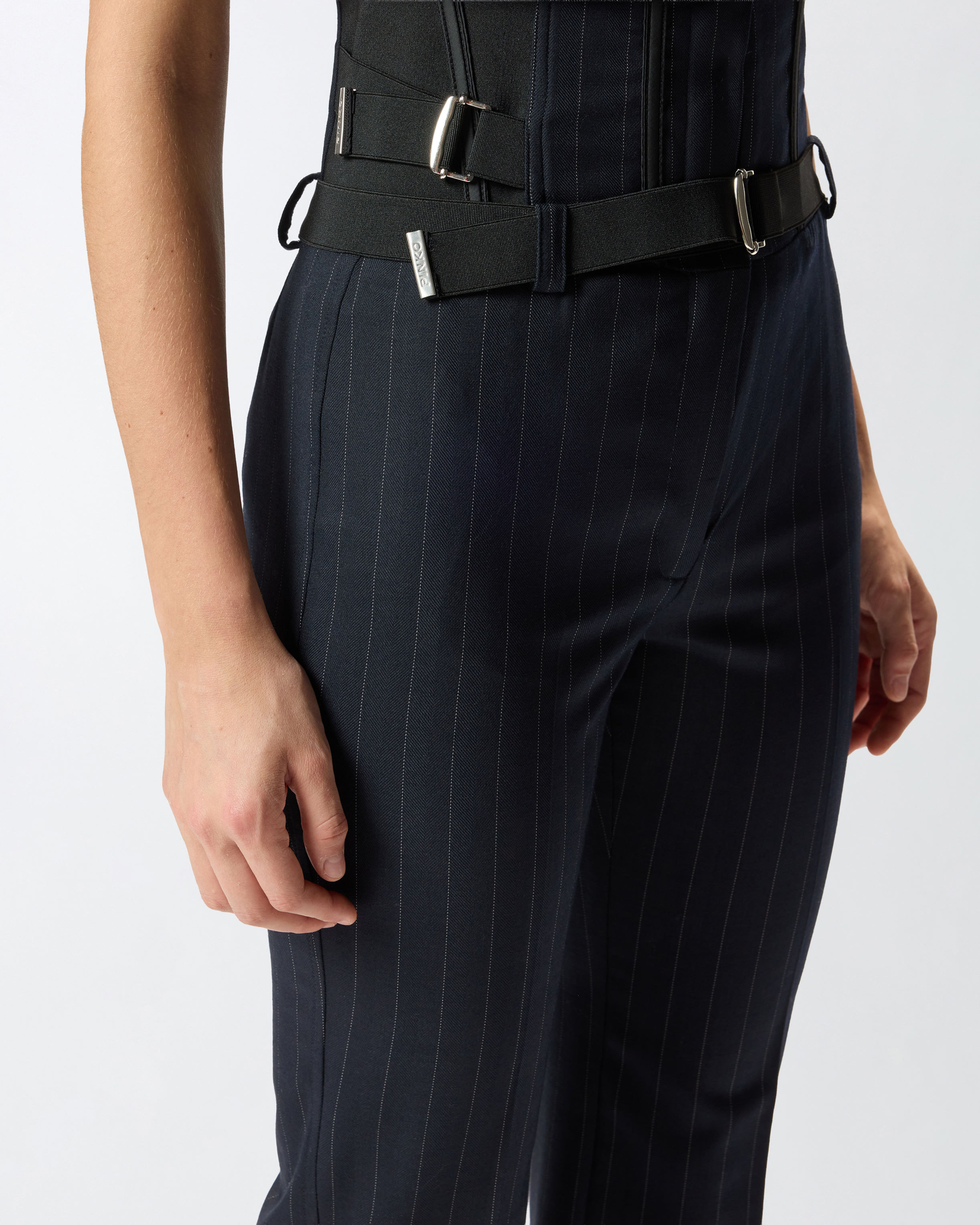 PINKO PINSTRIPE POLY WOOL BUSTIER TROUSERS