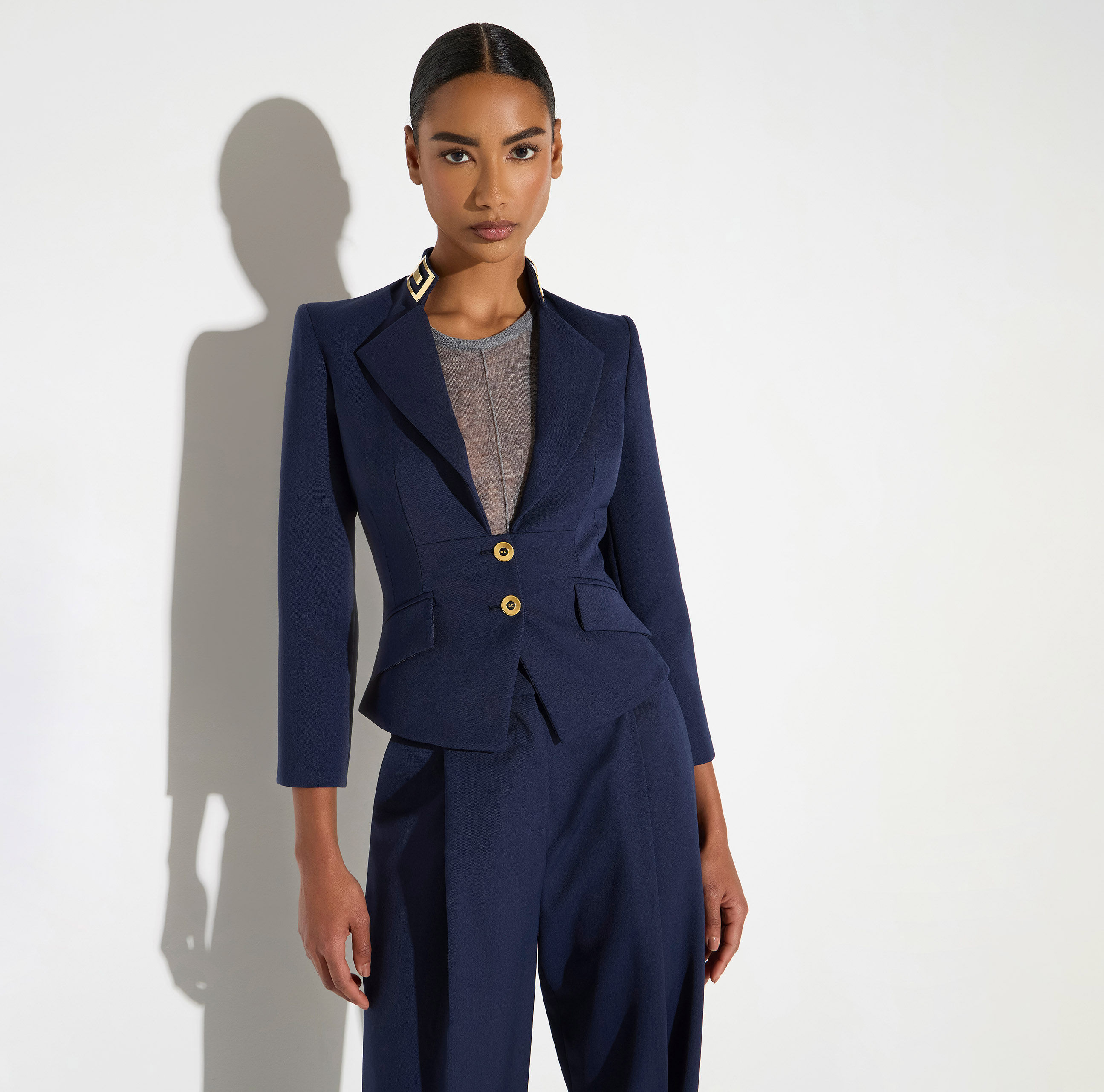ELISABETTA FRANCHI JACKET IN GABARDINE FABRIC WITH JEWEL COLLAR
