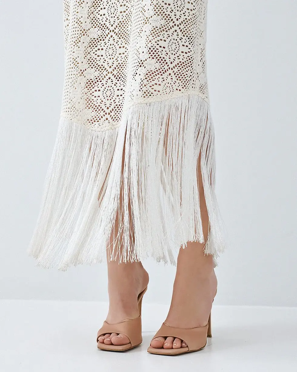 Thumbnail: ACCESS KNITTED HALTER DRESS WITH FRINGES