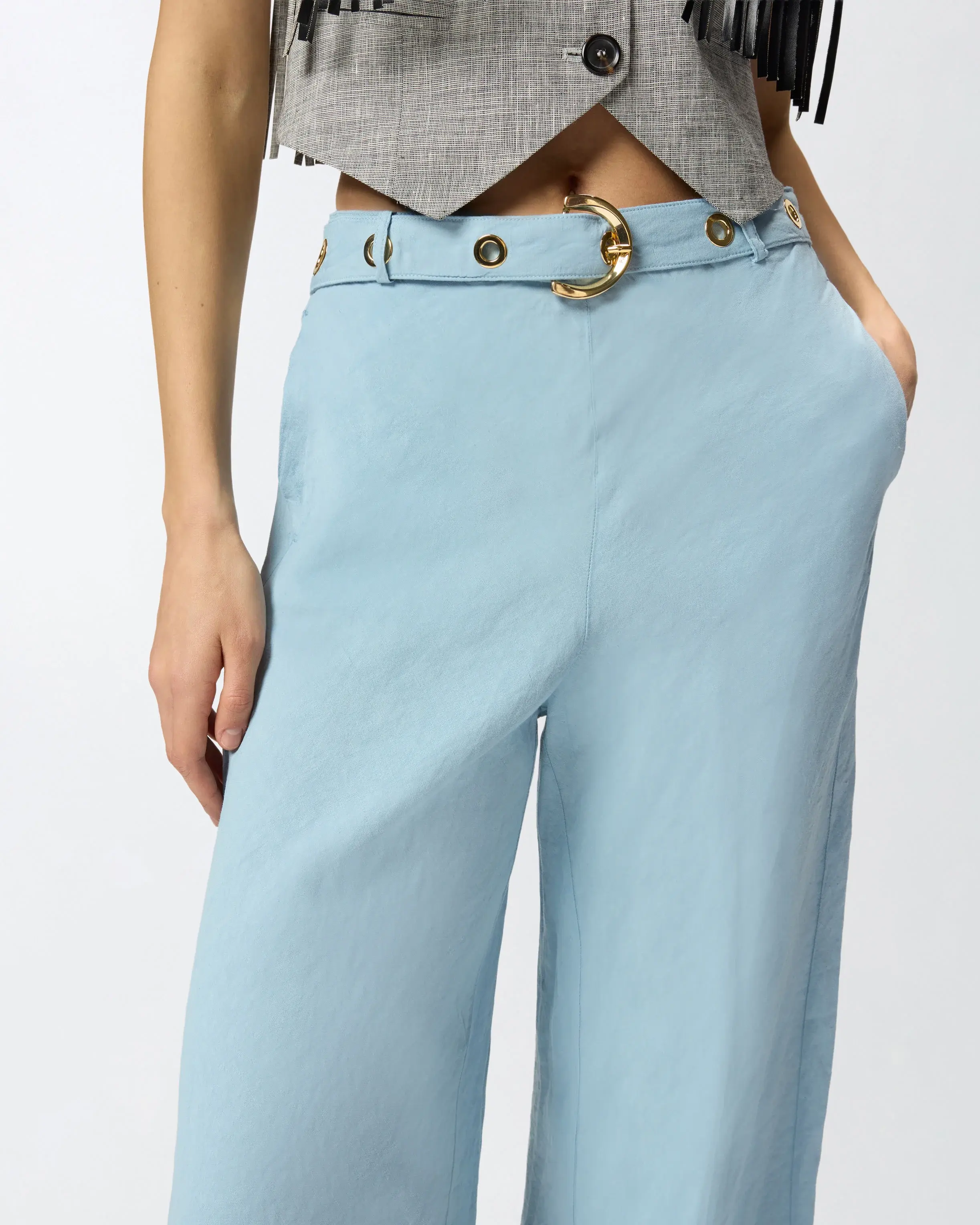 PINKO TROUSERS IN LINEN BLEND WITH BELT