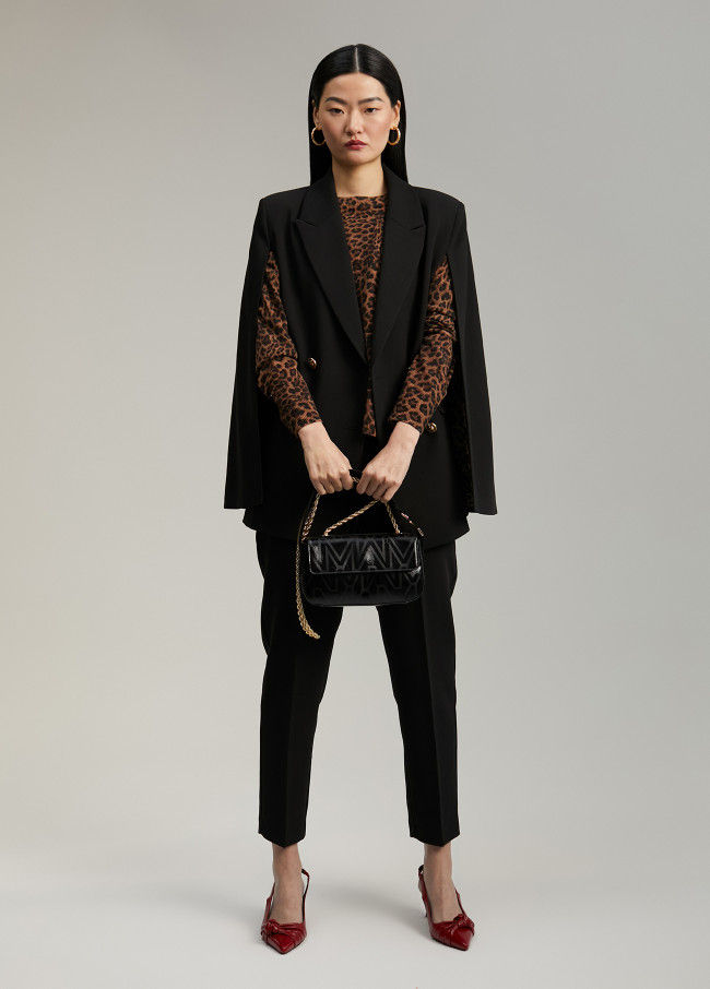 LOLACASADEMUNT CAPE BLAZER WITH GOLD BUTTONS AND ANIMAL PRINT LINING