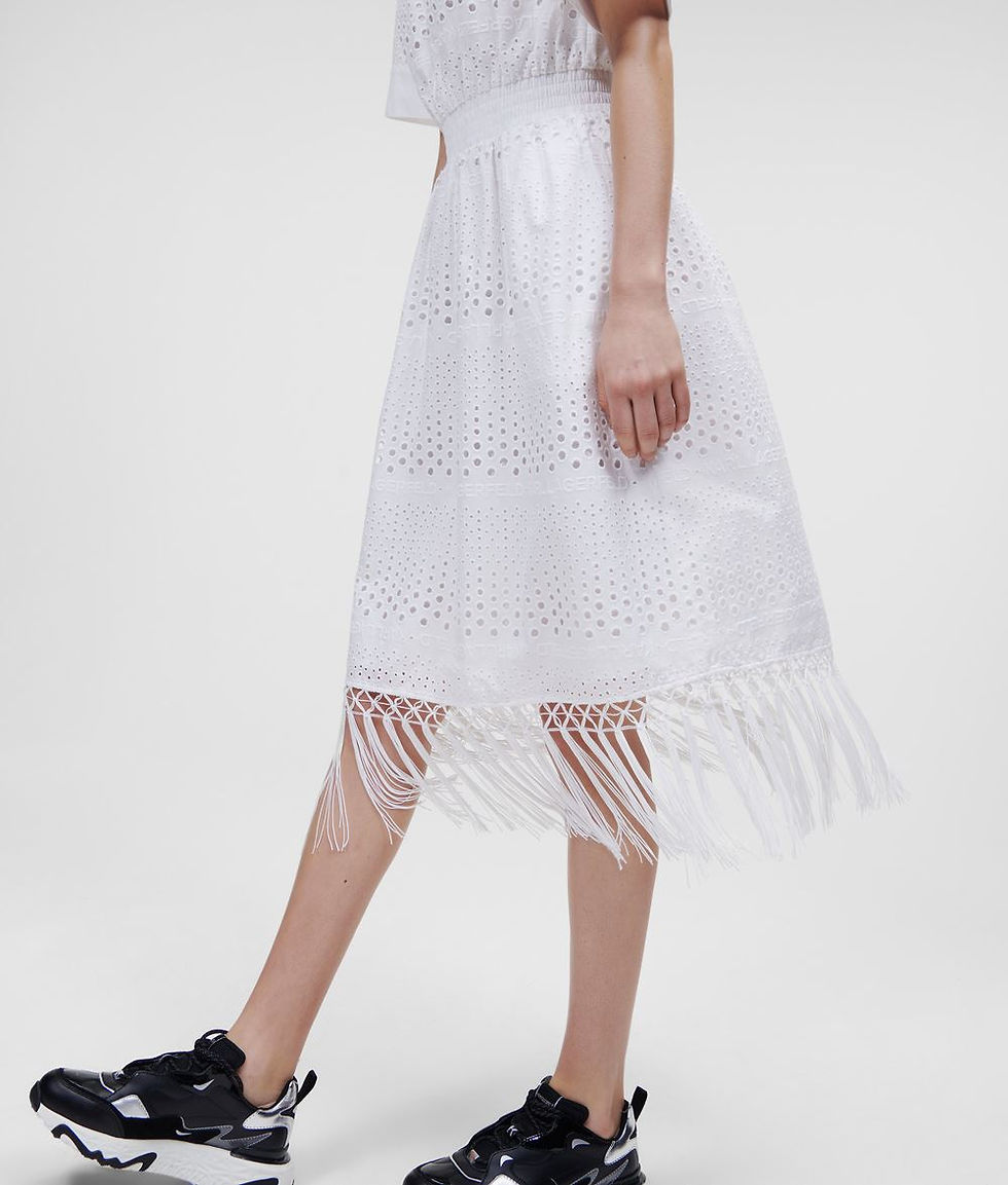 Thumbnail: KARL LAGERFELD BRODERIE ANGLAISE MIDI DRESS WITH FRINGES 221W1309