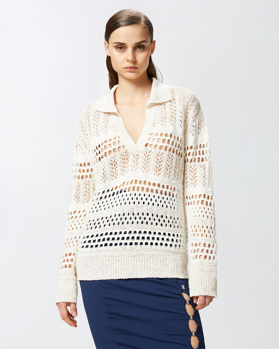 PINKO COTTON SWEATER WITH OPENWORK AND COLLAR