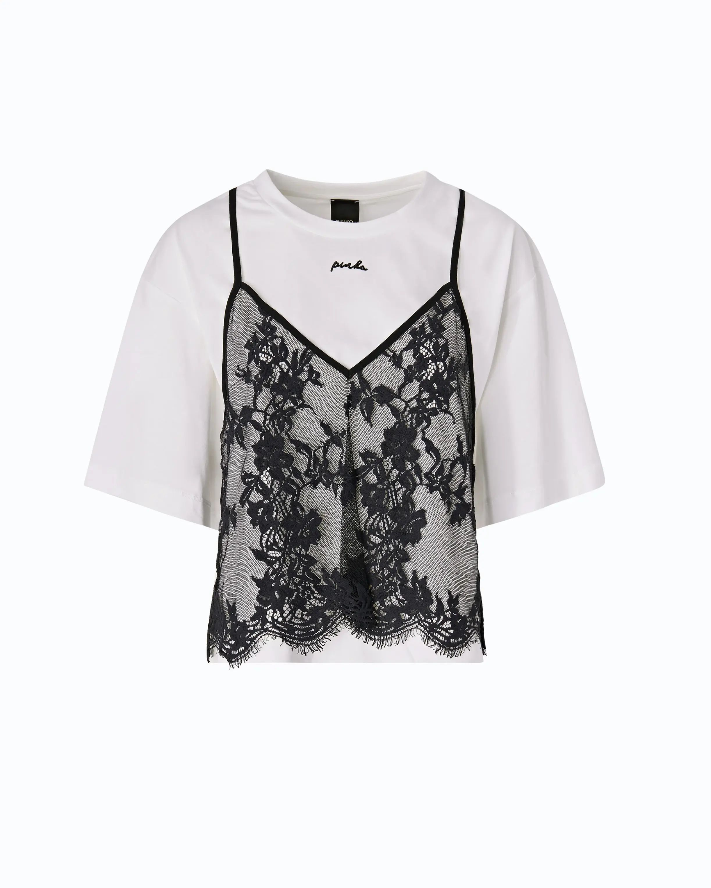 PINKO T-SHIRT WITH LACE TOP