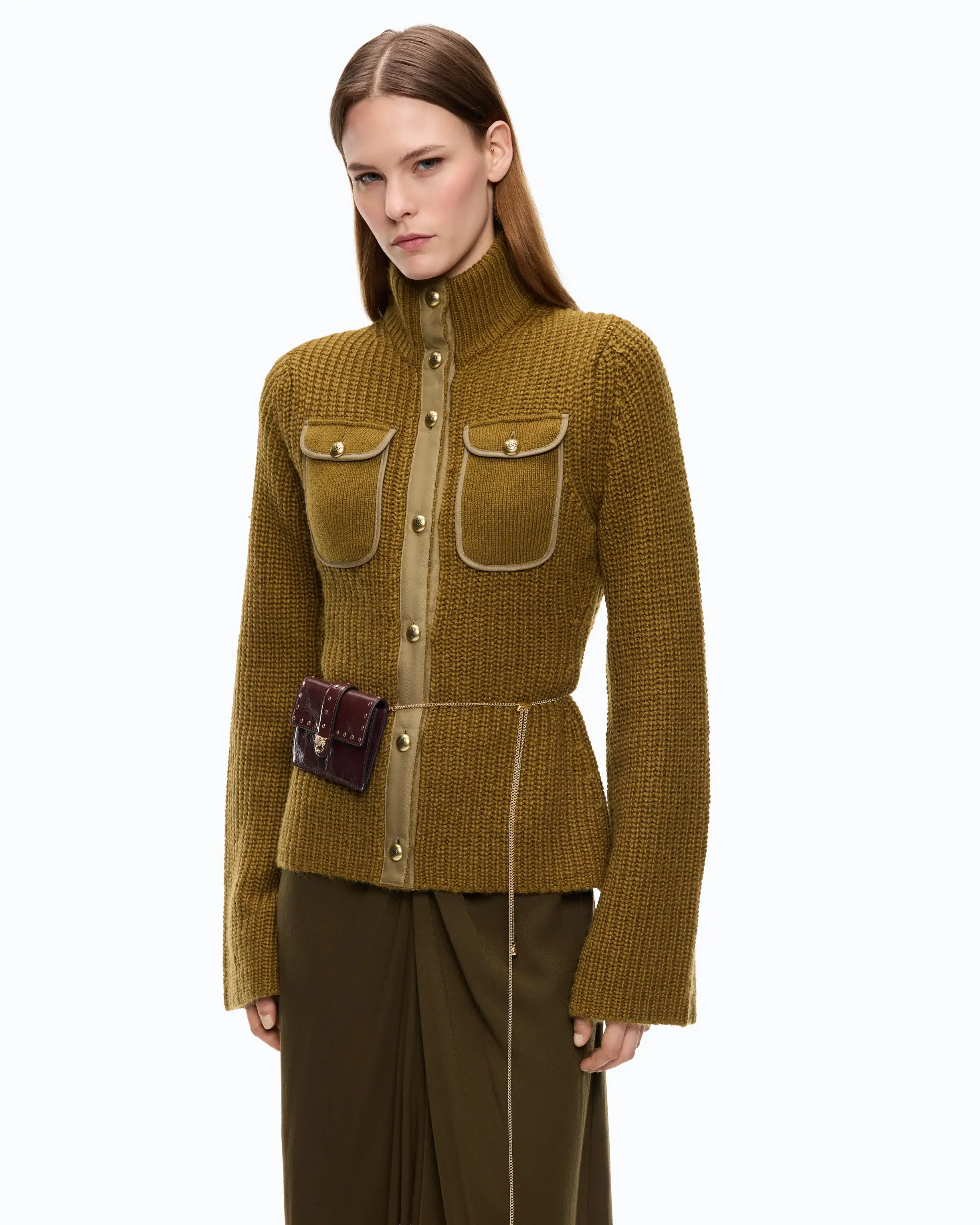 PINKO RIBBED CARDIGAN WITH POCKETS