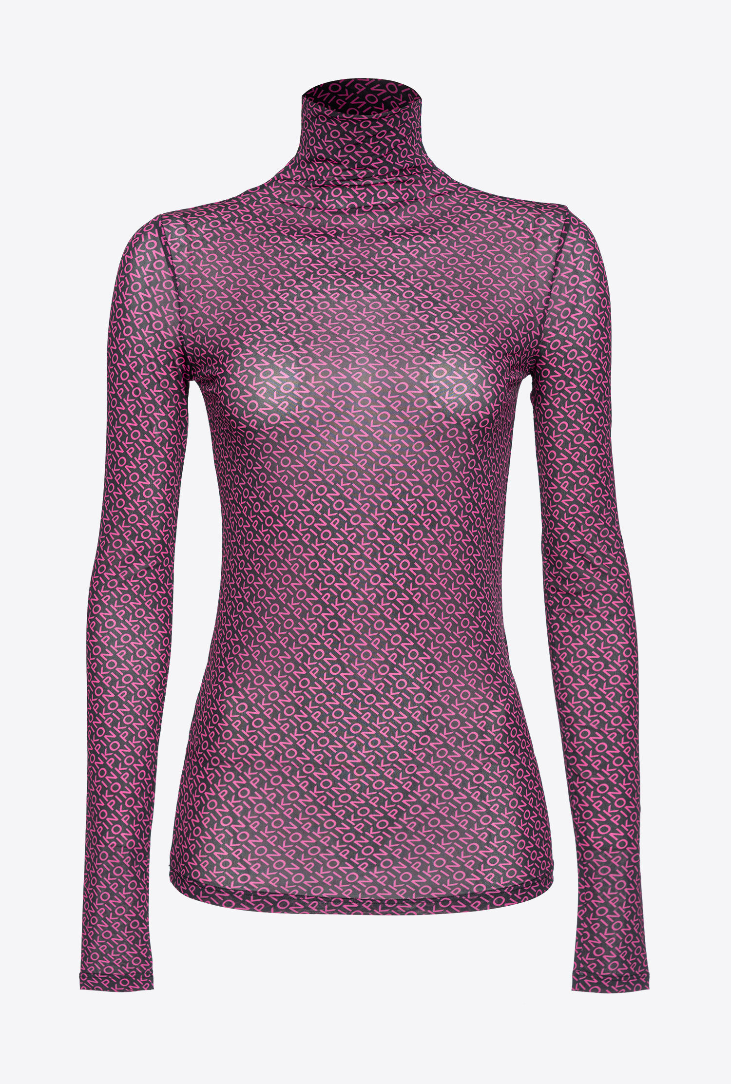 PINKO MOCK-TURTLENECK TOP WITH LOGO PRINT MESH "LAMU"