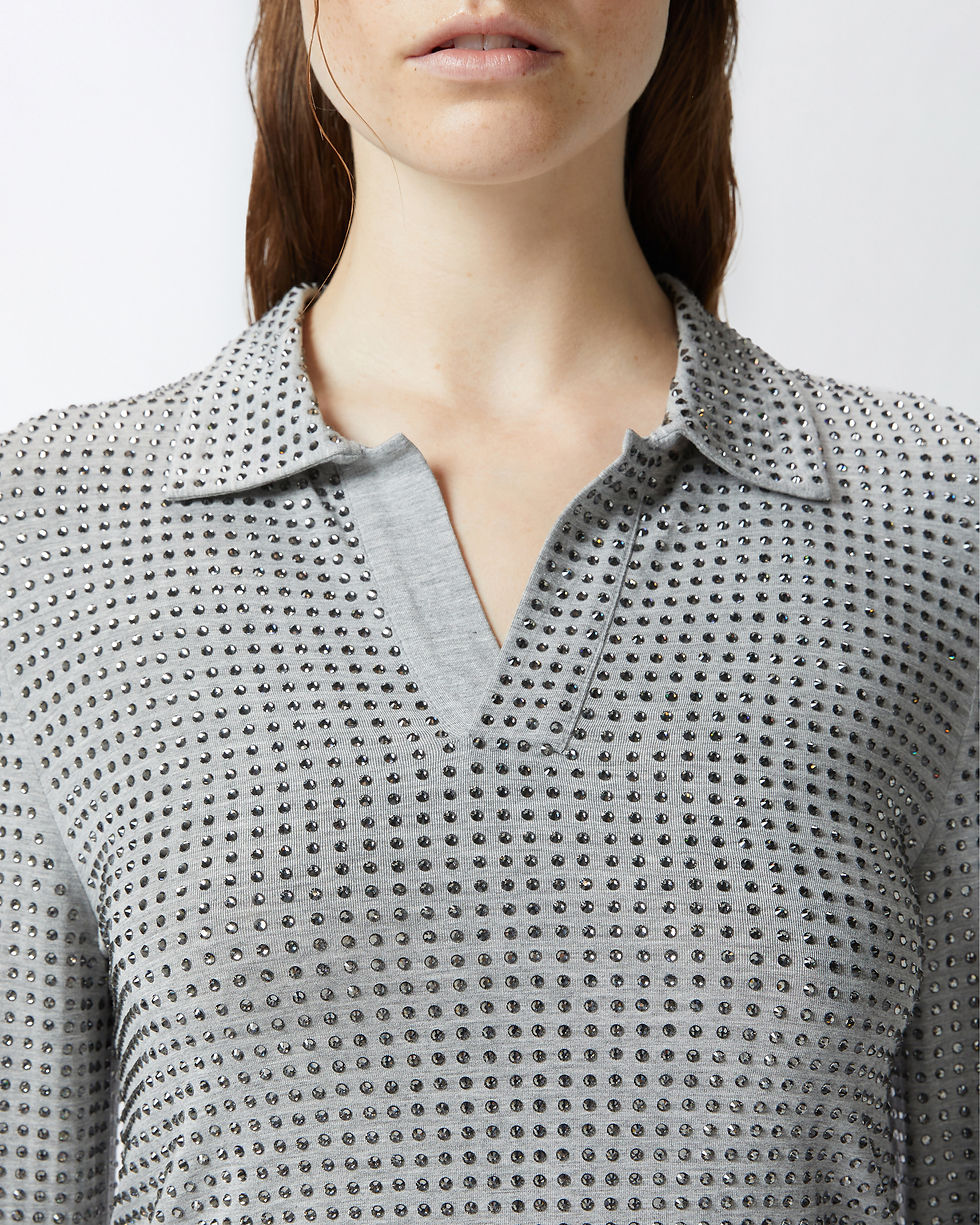 Thumbnail: PINKO LONG-SLEEVED JERSEY POLO SHIRT WITH RHINESTONES