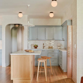 Bright kitchen with ambient lighting.