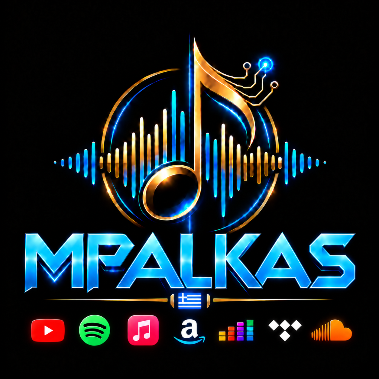 Σήμα MPALKAS με ελληνική σημαία και μουσικές πλατφόρμες