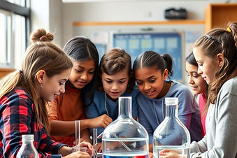 create a hero image background of a diverse group of middle school students working togeth