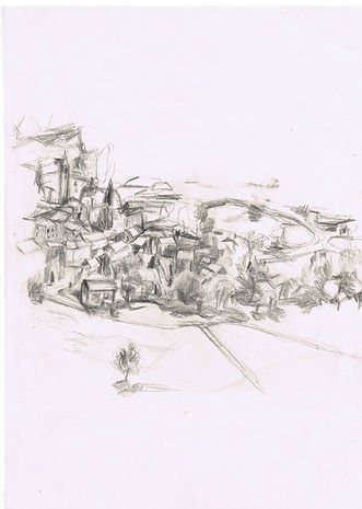 Dorf im Bergell .jpg, Bleistiftskizze, Sonja Schwarz