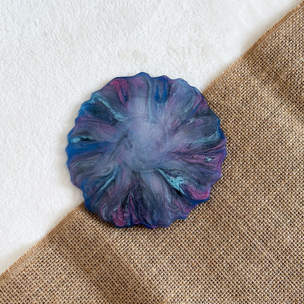 Glossy blue and purple epoxy resin coaster, unique artisanal design