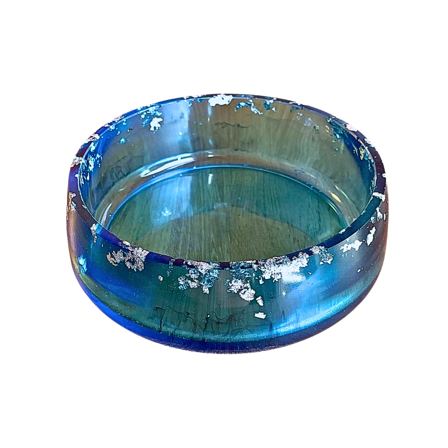 handcrafted translucent blue epoxy resin bowl