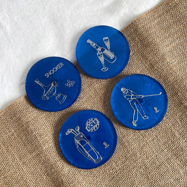 Handmade blue sports themed coaster