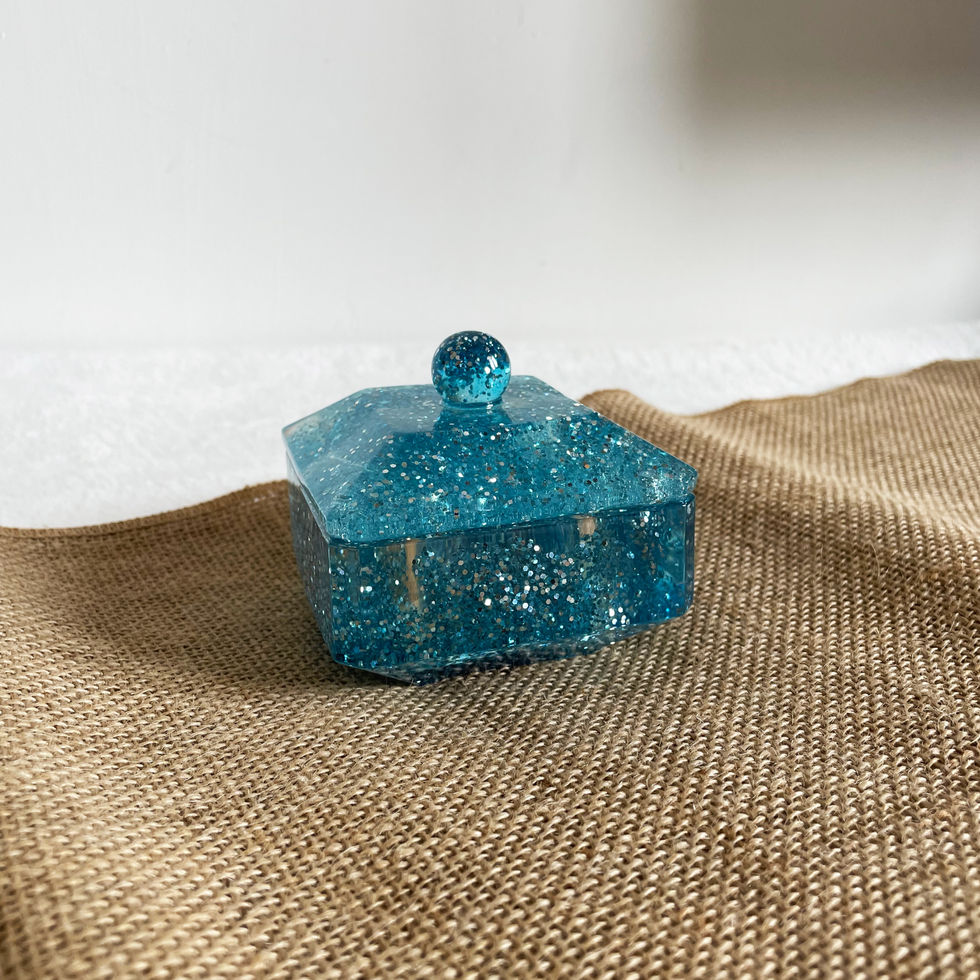 Artistic transparent blue resin storage container
