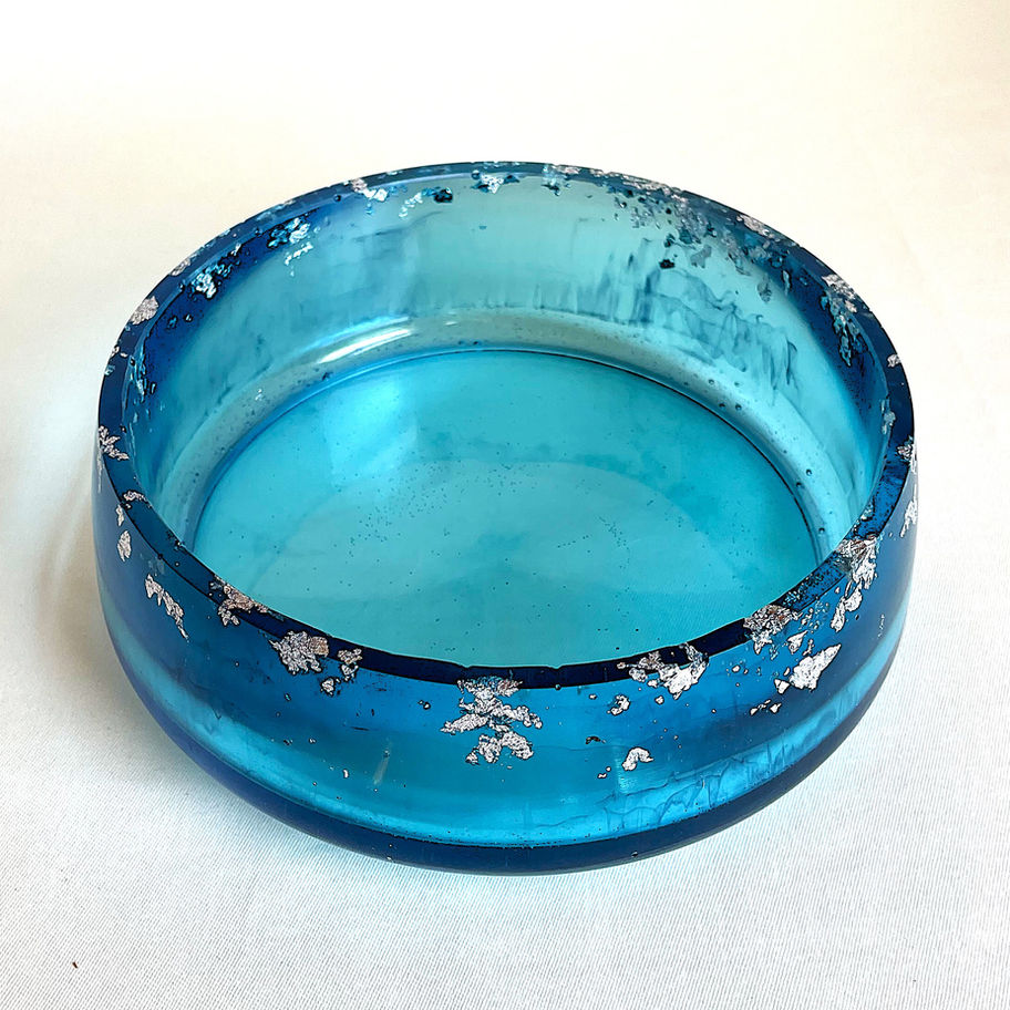 Blue resin bowl with silver leaf detailing
