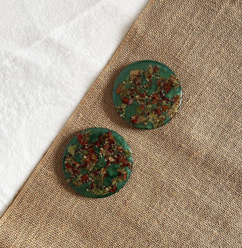 Teal round resin coaster with embedded florals