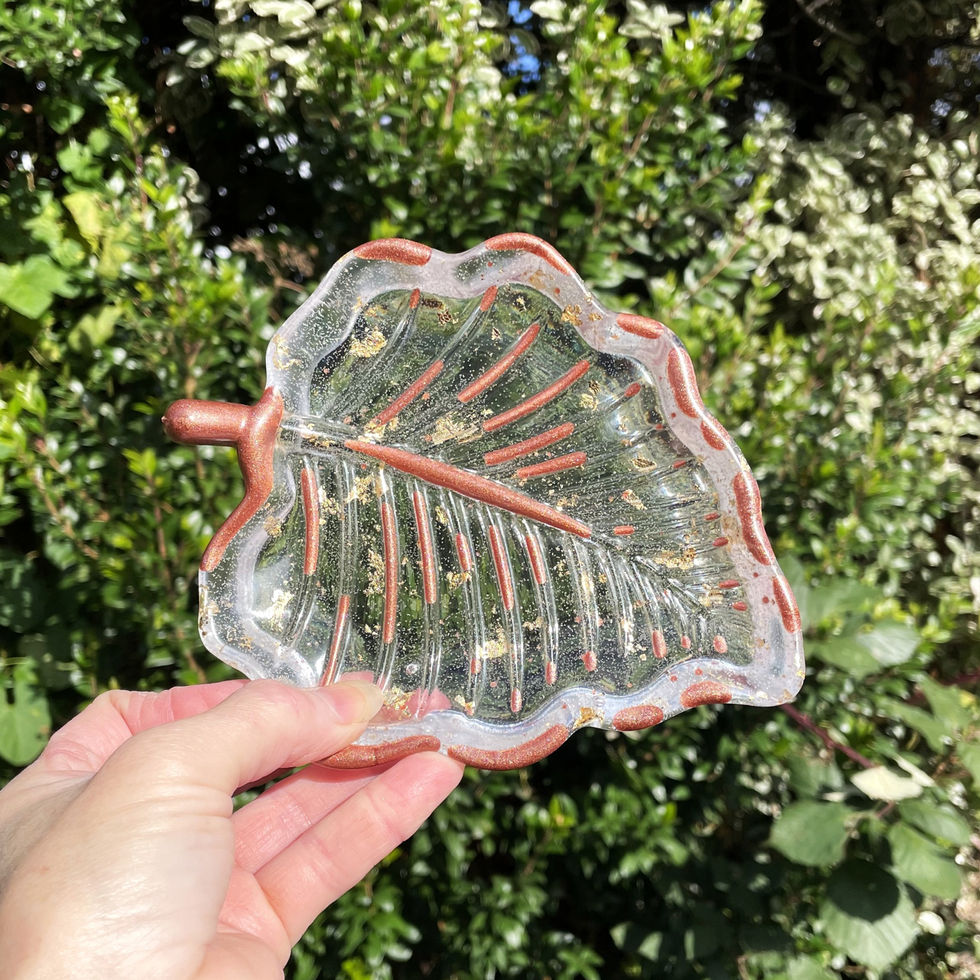 Handmade leaf-shaped resin dish with brown and rose gold detailing