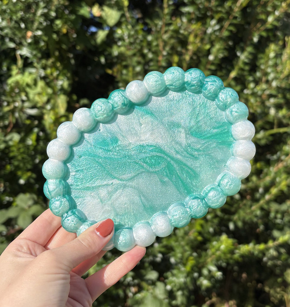 Aqua and white shimmer marble resin tray with bubble rim