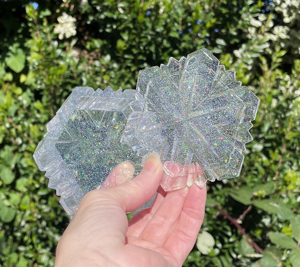 Handmade Christmas snowflake trinket dish with silver resin and glitter