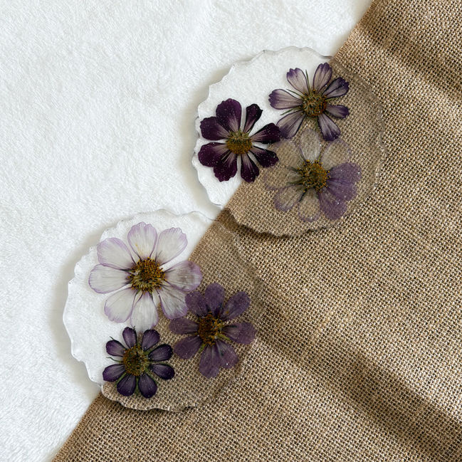 Handmade coaster with pressed flowers