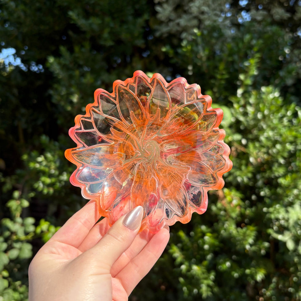 Handmade orange and clear resin flower-shaped trinket dish