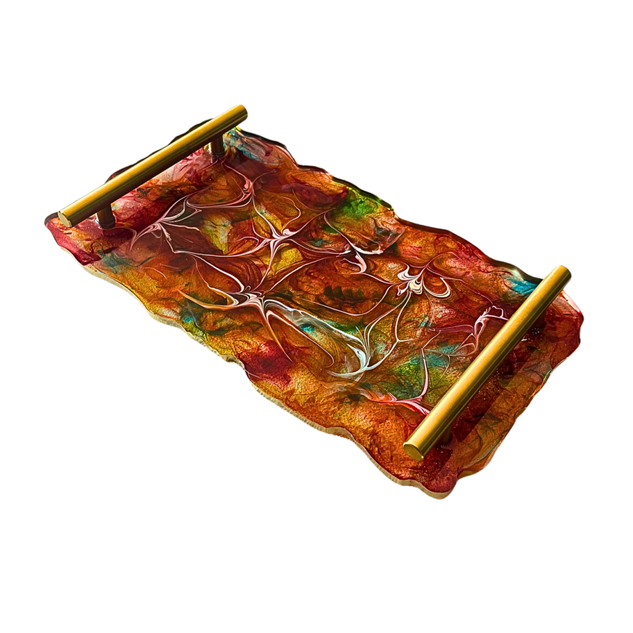 artisan fluid art resin tray with gold handles