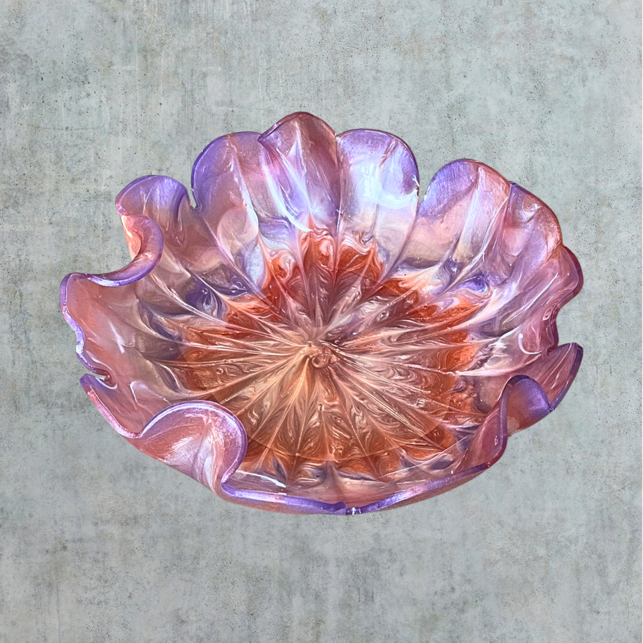 iridescent resin decorative bowl in blush and violet