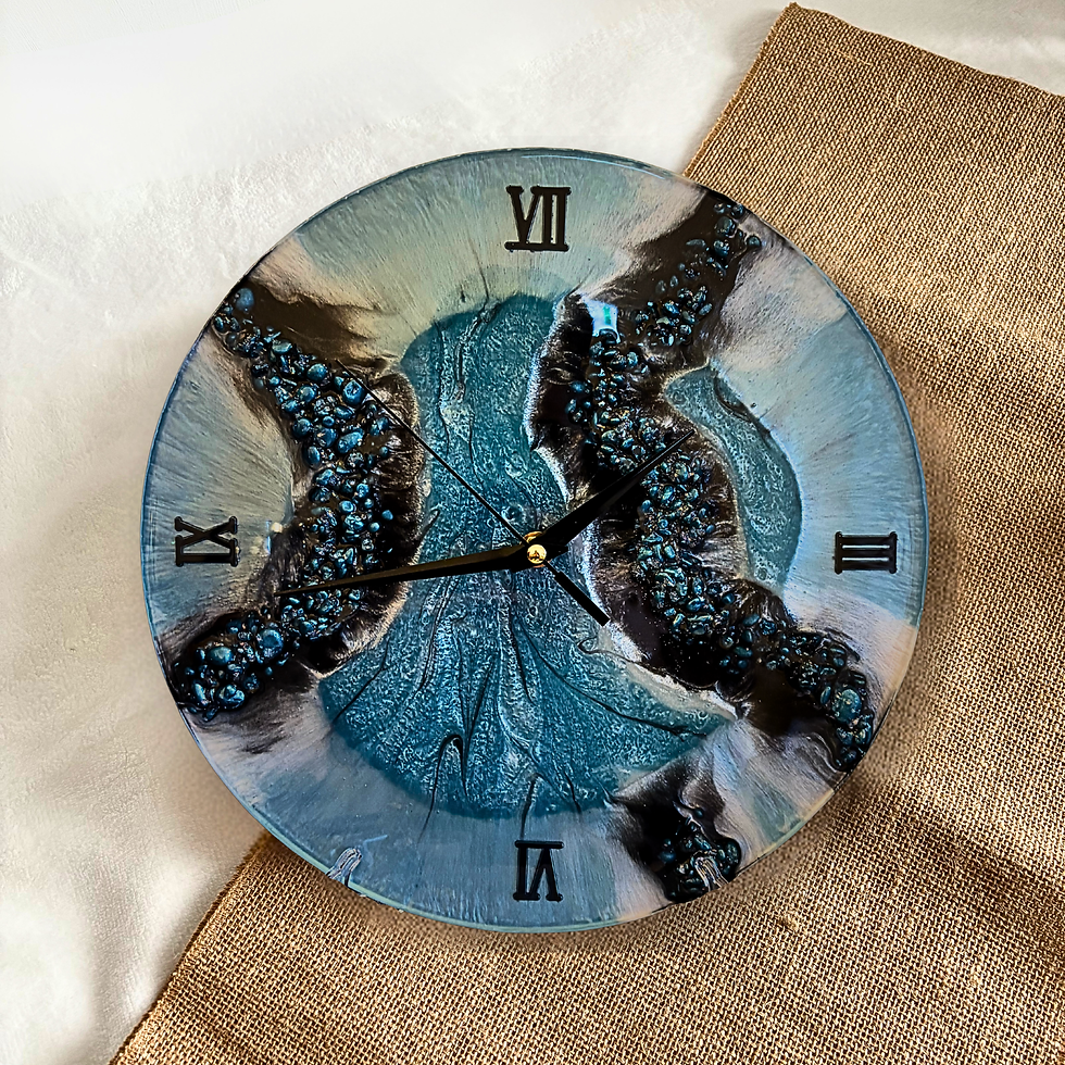 handcrafted blue resin wall clock with geode texture