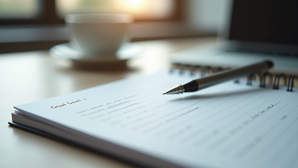 Close-up of a planner and a pen on a desk, symbolizing goal setting