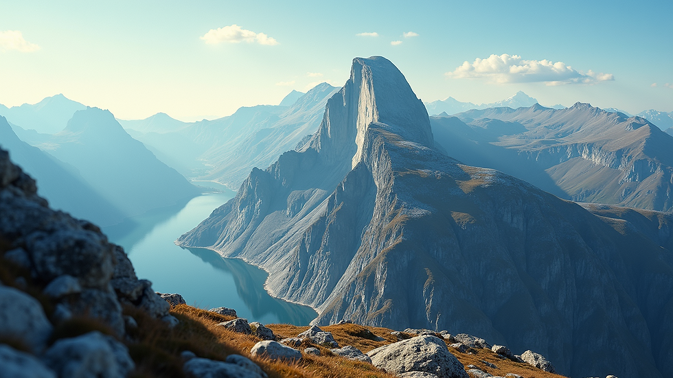 High-angle view of a breathtaking mountain landscape, symbolizing achievement