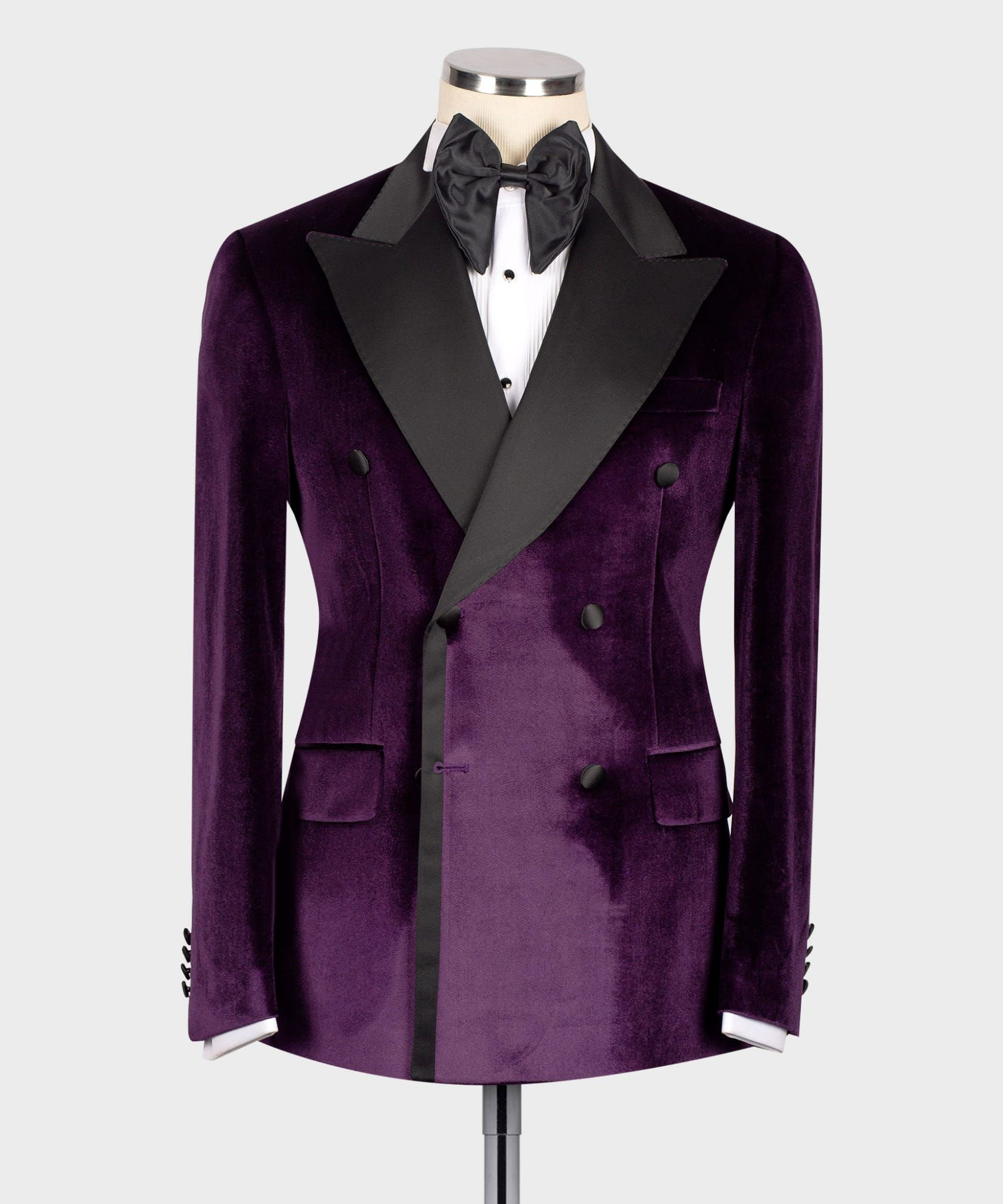 PURPLE VELVET BLACK SATIN LAPEL DOUBLE BREASTED