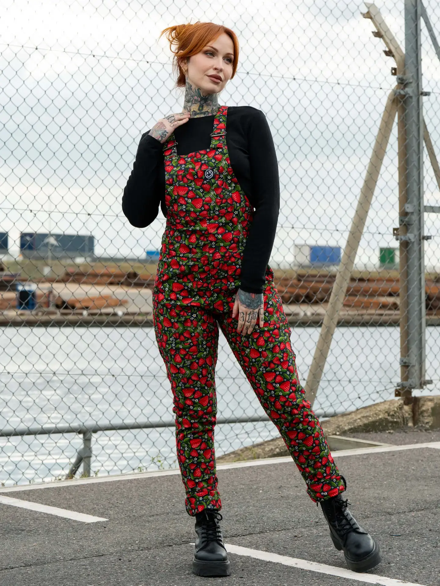 Rebel Romance Strawberry Field Stretch Dungarees