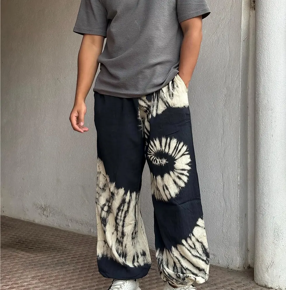 Thumbnail: Tie Dye Chilled Pants | Unisex Hippie Harem Festival Front White Swirl