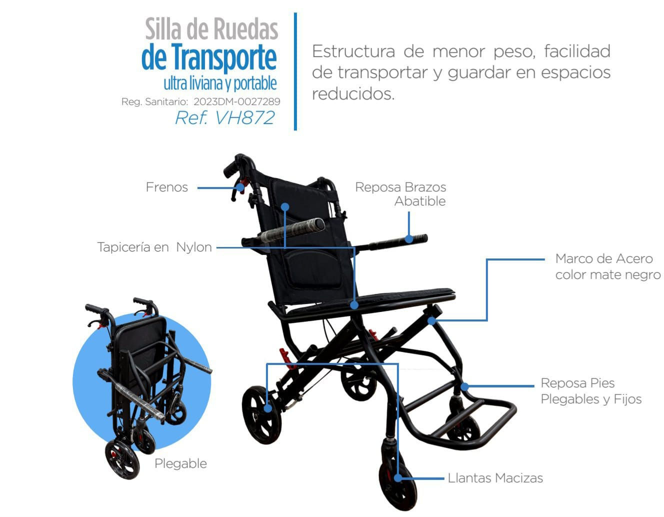 Silla de ruedas transporte ultra liviana