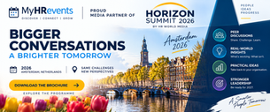 Promotional banner for Horizon Summit 2026 in Amsterdam with canal skyline, tulips, and event highlights.