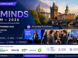 HR Minds Forum 2026 poster for Prague, Czechia, with city skyline and conference speakers; lists 17β18 September 2026.