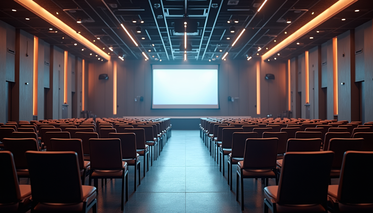 Eye-level view of a modern conference hall set up for a finance leadership summit